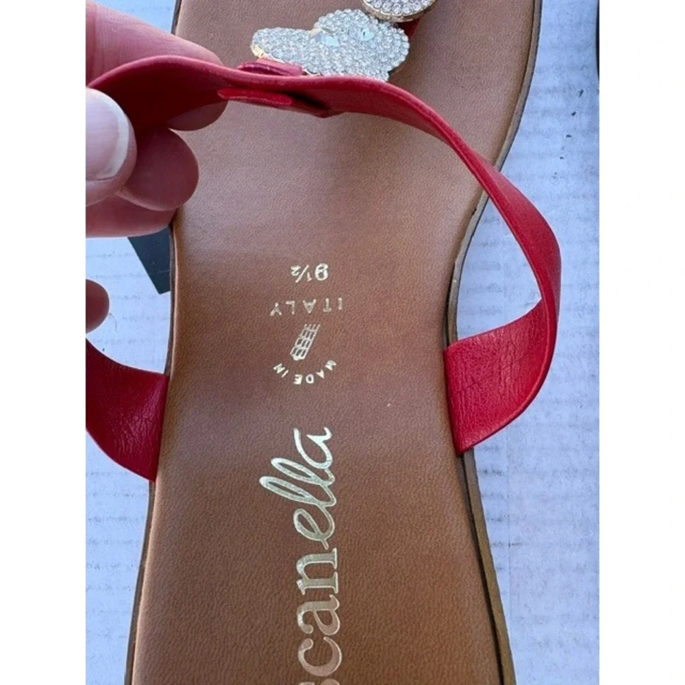 Toscanella Red Italian Leather Wedge Sandals Rhinestone Medallion Womens 9.5
